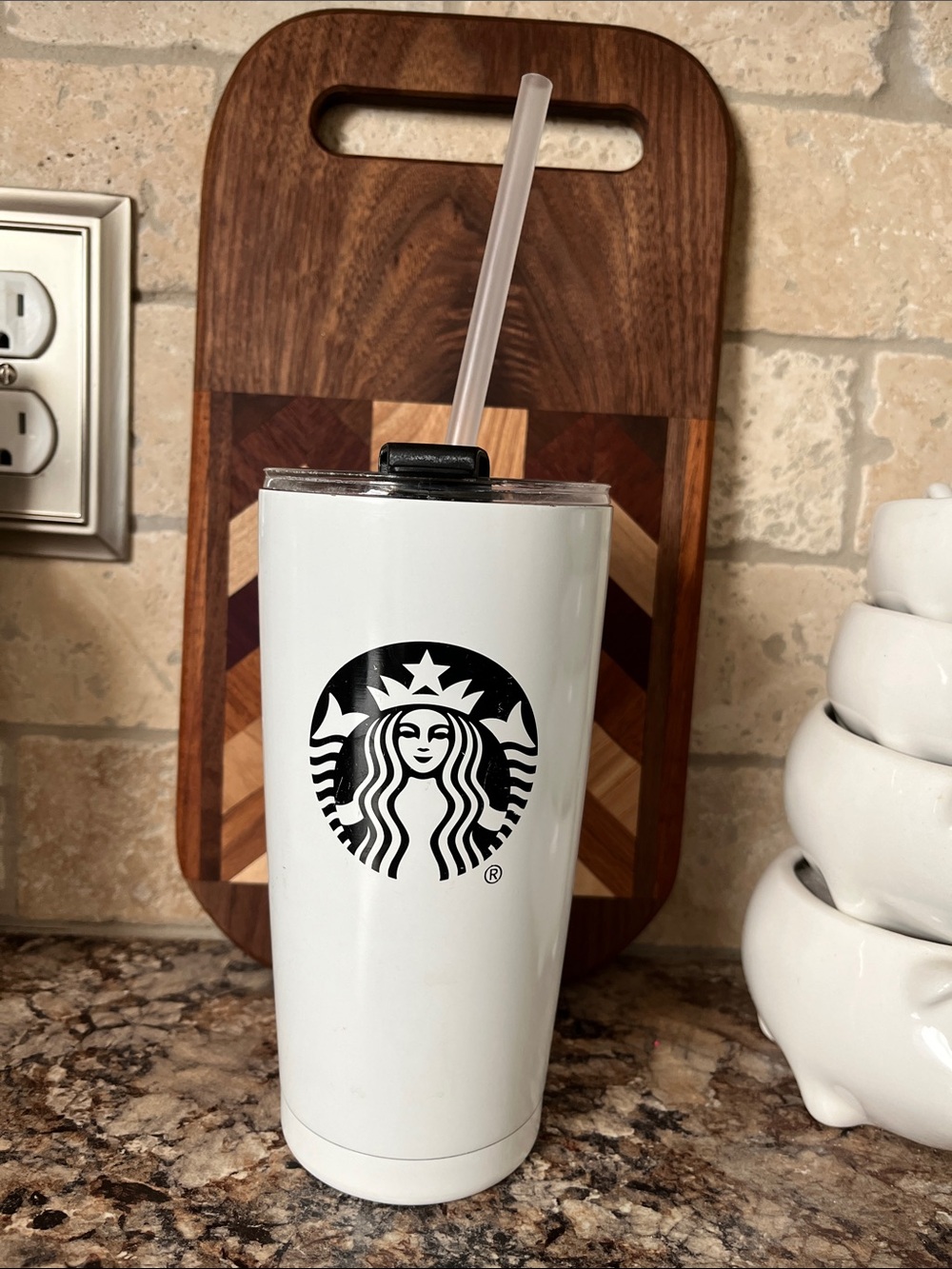 Starbucks White Stainless 20oz 
Tumbler with Black Siren Logo